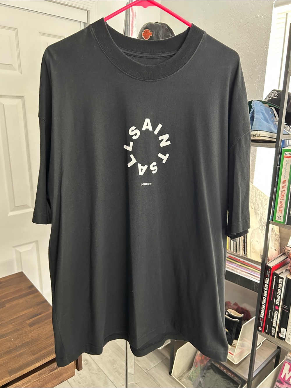 All Saints Black Short Sleeve Tee with White Circular Logo